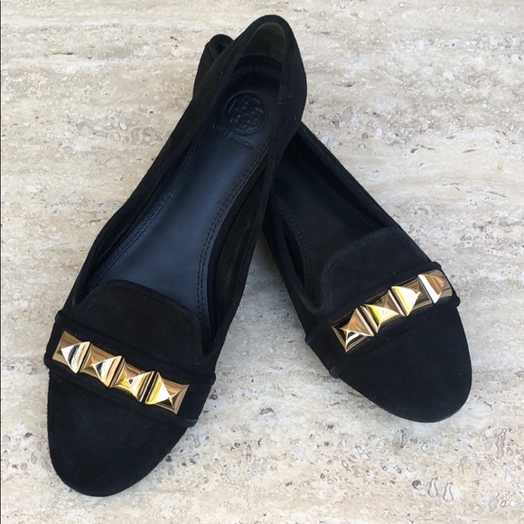 Tory Burch Shoes - NEW TORY BURCH Black Suede Rose Gold Stud Flat 9.5
